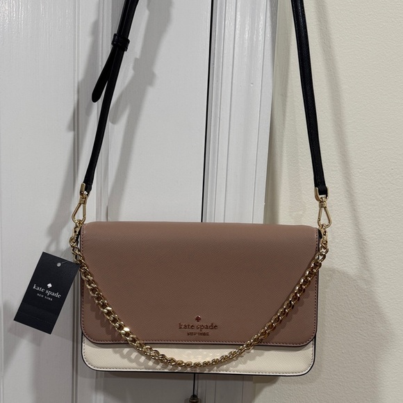 kate spade Handbags - Kate Spade Tan and Cream Crossbody Bag with Gold Chain
